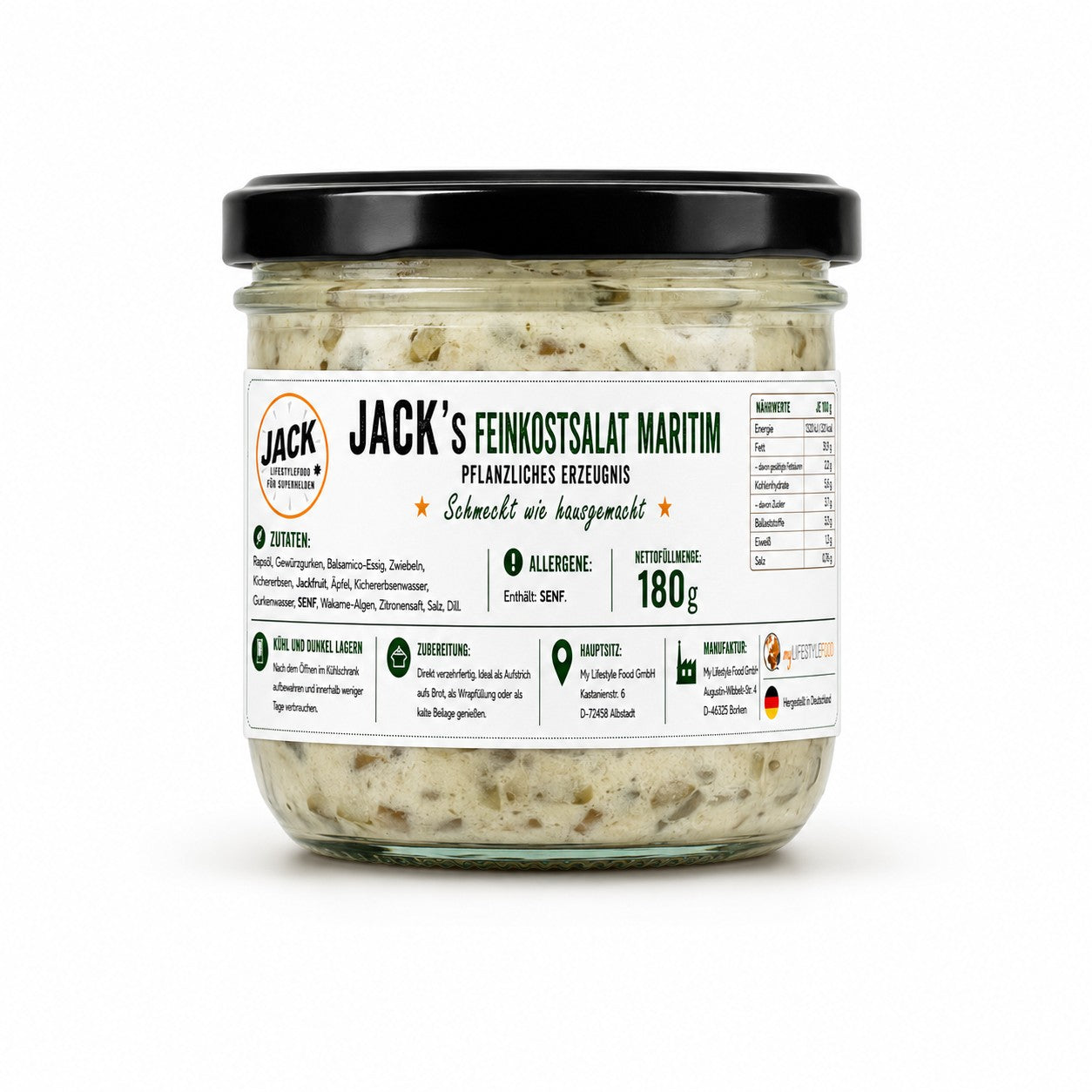 JACK's Feinkostsalat Maritim — pflanzlicher Meeresfrüchtesalat im Glas, 180 g